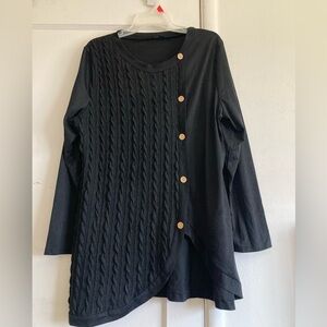 Black Long Sleeve Asymmetrical Button Top